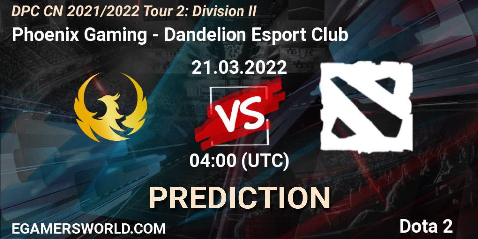 Prognoza Phoenix Gaming - Dandelion Esport Club. 21.03.2022 at 04:01, Dota 2, DPC 2021/2022 Tour 2: CN Division II (Lower)
