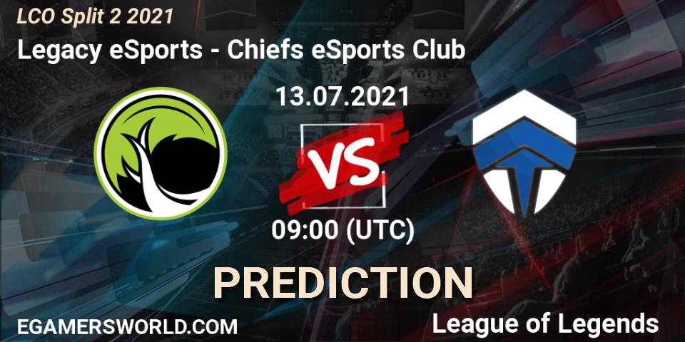 Prognoza Legacy eSports - Chiefs eSports Club. 13.07.2021 at 09:00, LoL, LCO Split 2 2021