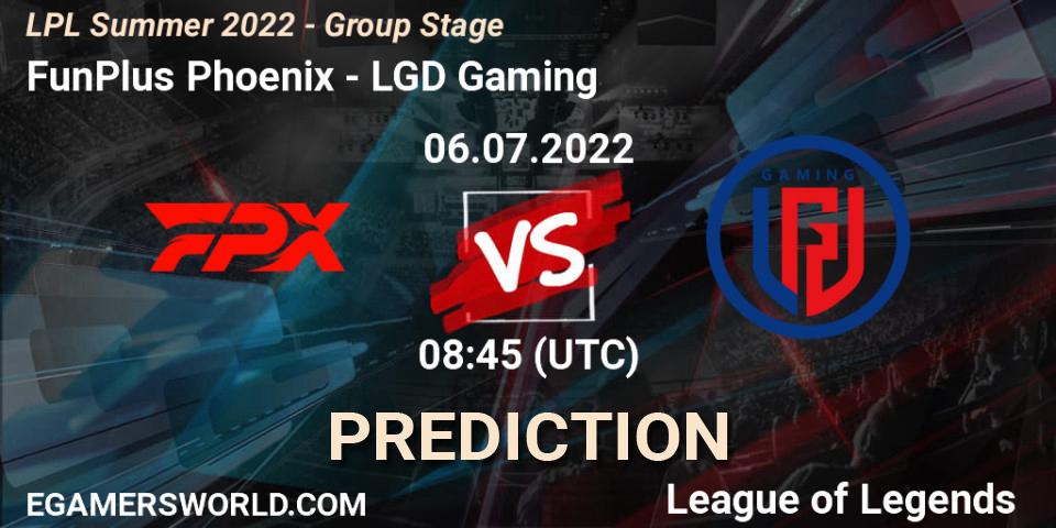 Prognoza FunPlus Phoenix - LGD Gaming. 06.07.2022 at 09:00, LoL, LPL Summer 2022 - Group Stage