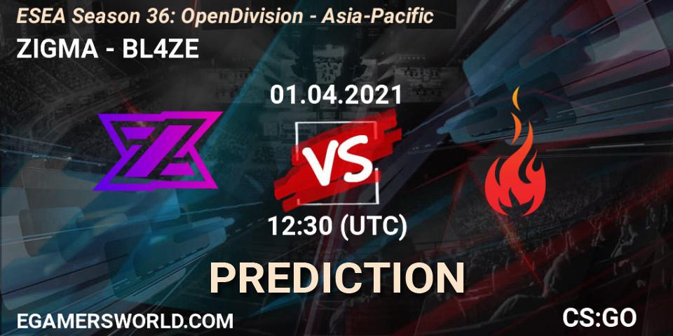 Prognoza ZIGMA - BL4ZE. 01.04.2021 at 12:30, Counter-Strike (CS2), ESEA Season 36: Open Division - Asia-Pacific