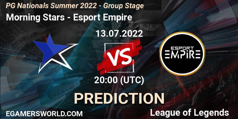 Prognoza Morning Stars - Esport Empire. 13.07.2022 at 20:00, LoL, PG Nationals Summer 2022 - Group Stage