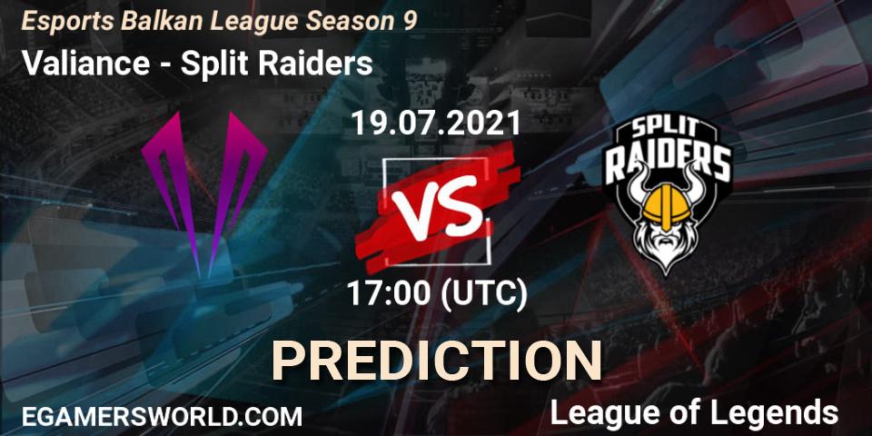 Prognoza Valiance - Split Raiders. 19.07.2021 at 17:00, LoL, Esports Balkan League Season 9