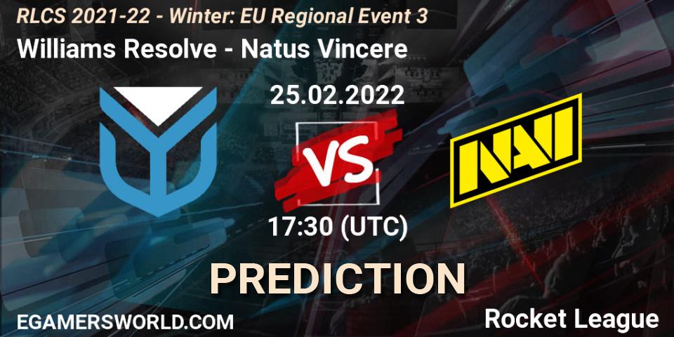 Prognoza Williams Resolve - Natus Vincere. 25.02.2022 at 17:30, Rocket League, RLCS 2021-22 - Winter: EU Regional Event 3