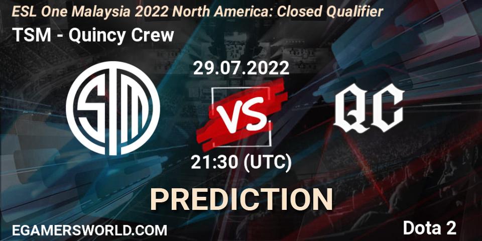Prognoza TSM - Quincy Crew. 29.07.22, Dota 2, ESL One Malaysia 2022 North America: Closed Qualifier