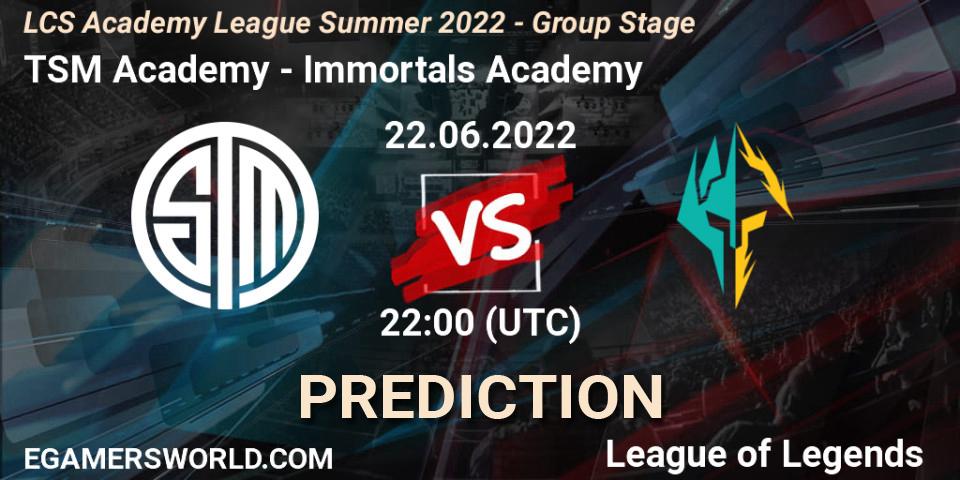 Prognoza TSM Academy - Immortals Academy. 22.06.2022 at 22:30, LoL, LCS Academy League Summer 2022 - Group Stage