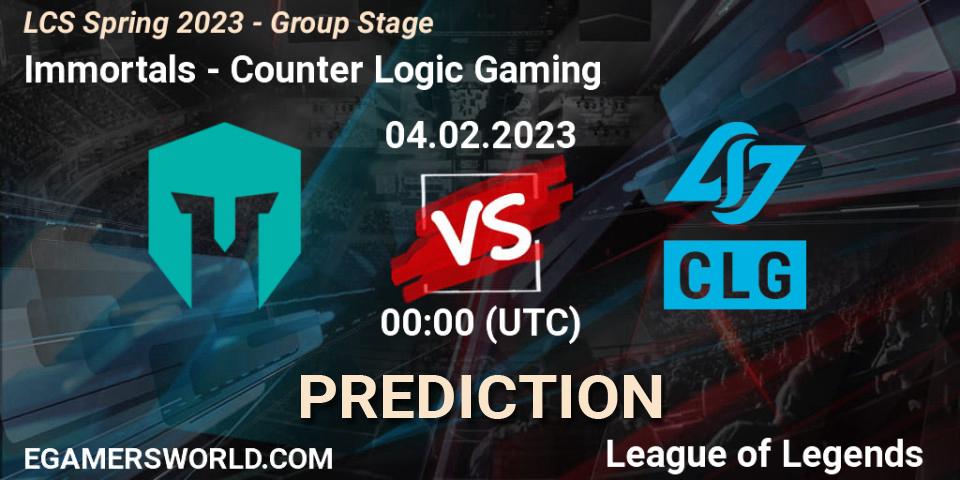 Prognoza Immortals - Counter Logic Gaming. 04.02.23, LoL, LCS Spring 2023 - Group Stage