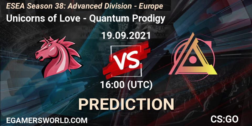 Prognoza Unicorns of Love - Quantum Prodigy. 19.09.2021 at 16:00, Counter-Strike (CS2), ESEA Season 38: Advanced Division - Europe