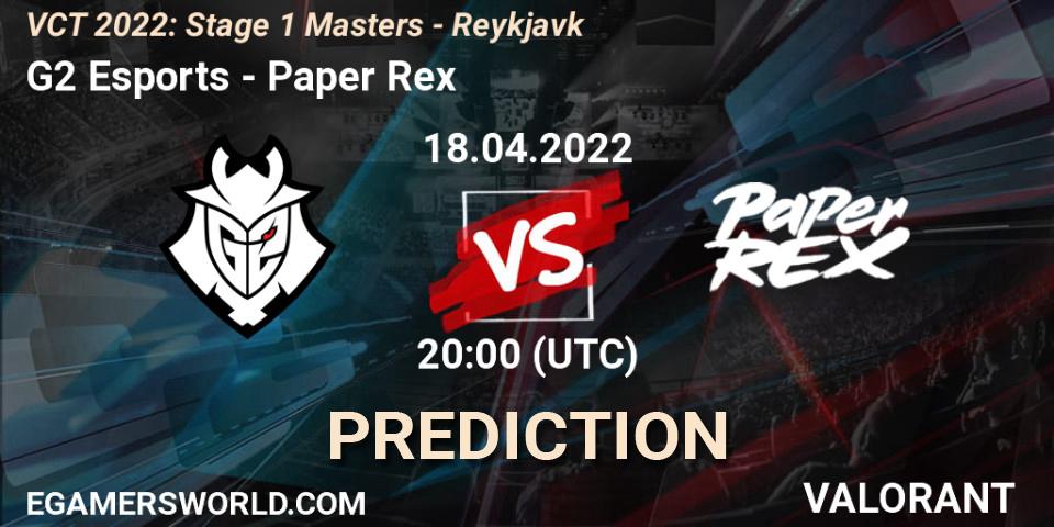 Prognoza G2 Esports - Paper Rex. 18.04.22, VALORANT, VCT 2022: Stage 1 Masters - Reykjavík