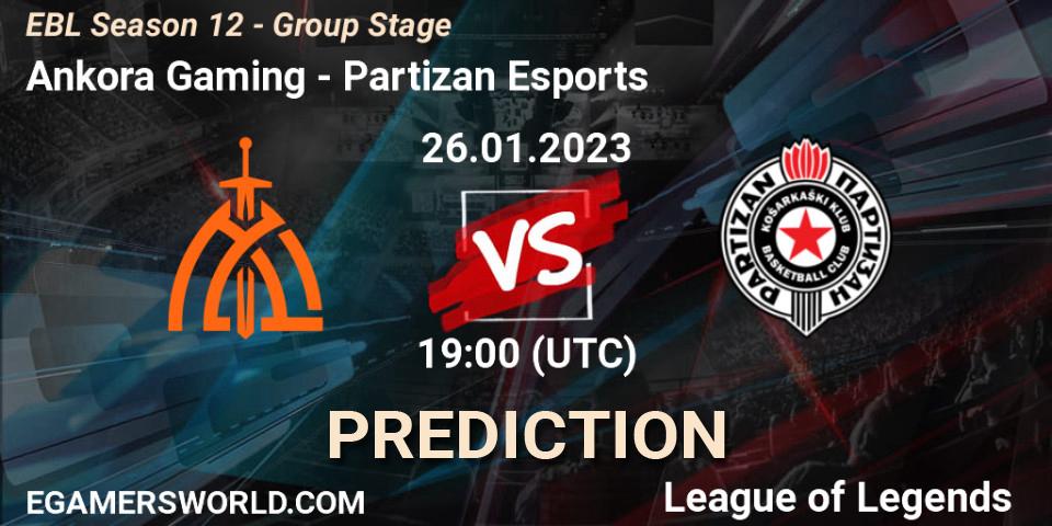 Prognoza Ankora Gaming - Partizan Esports. 26.01.2023 at 19:00, LoL, EBL Season 12 - Group Stage