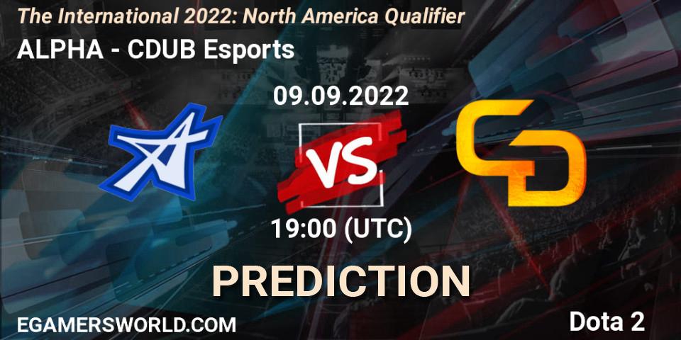 Prognoza ALPHA - CDUB Esports. 09.09.2022 at 19:41, Dota 2, The International 2022: North America Qualifier
