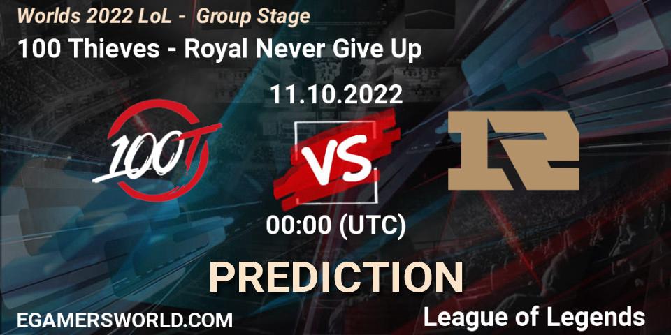 Prognoza 100 Thieves - Royal Never Give Up. 11.10.2022 at 00:00, LoL, Worlds 2022 LoL - Group Stage