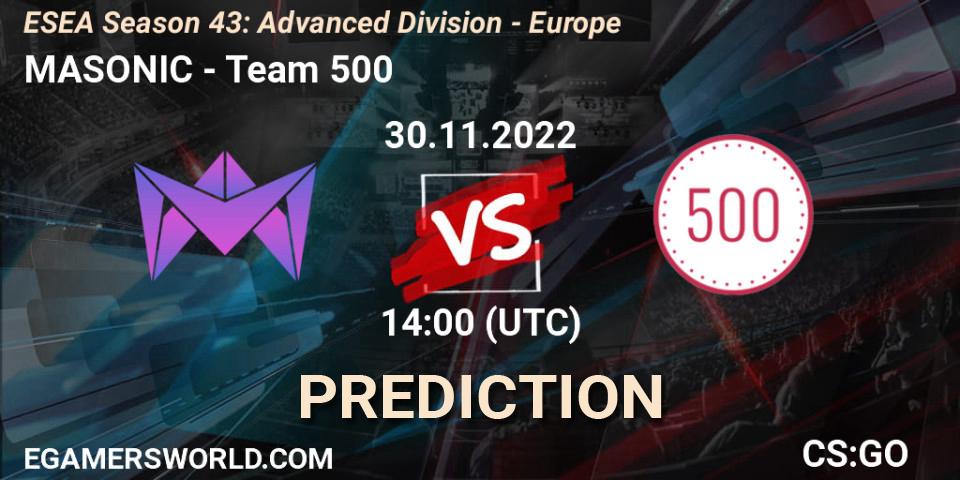 Prognoza MASONIC - Team 500. 30.11.22, CS2 (CS:GO), ESEA Season 43: Advanced Division - Europe