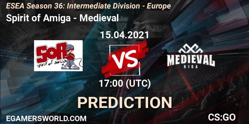 Prognoza Spirit of Amiga - Medieval. 15.04.2021 at 17:00, Counter-Strike (CS2), ESEA Season 36: Intermediate Division - Europe