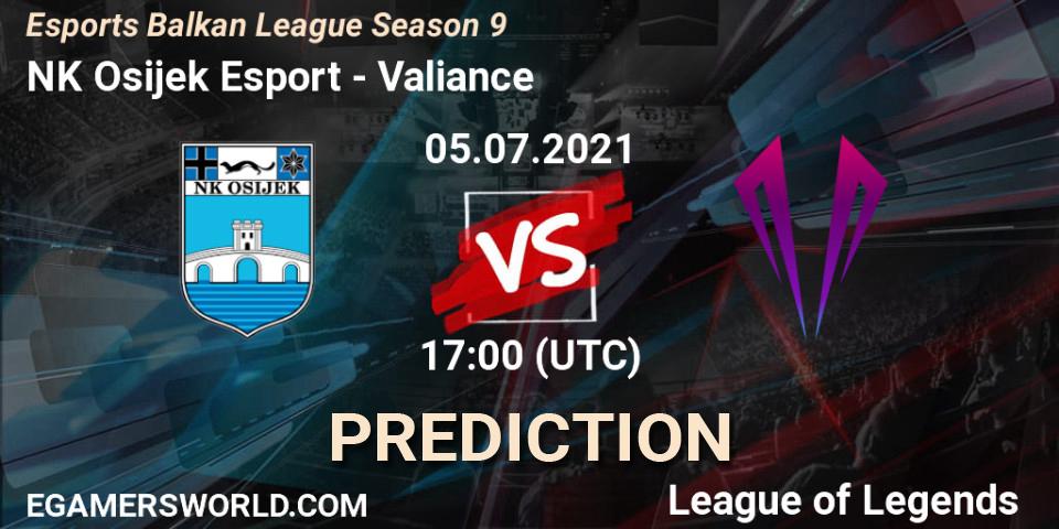 Prognoza NK Osijek Esport - Valiance. 05.07.2021 at 17:00, LoL, Esports Balkan League Season 9