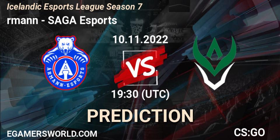 Prognoza Ármann - SAGA Esports. 10.11.2022 at 19:30, Counter-Strike (CS2), Icelandic Esports League Season 7