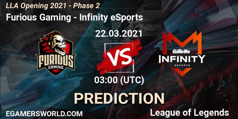 Prognoza Furious Gaming - Infinity eSports. 22.03.2021 at 03:00, LoL, LLA Opening 2021 - Phase 2
