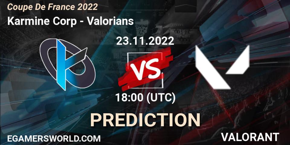 Prognoza Karmine Corp - Valorians. 23.11.22, VALORANT, Coupe De France 2022