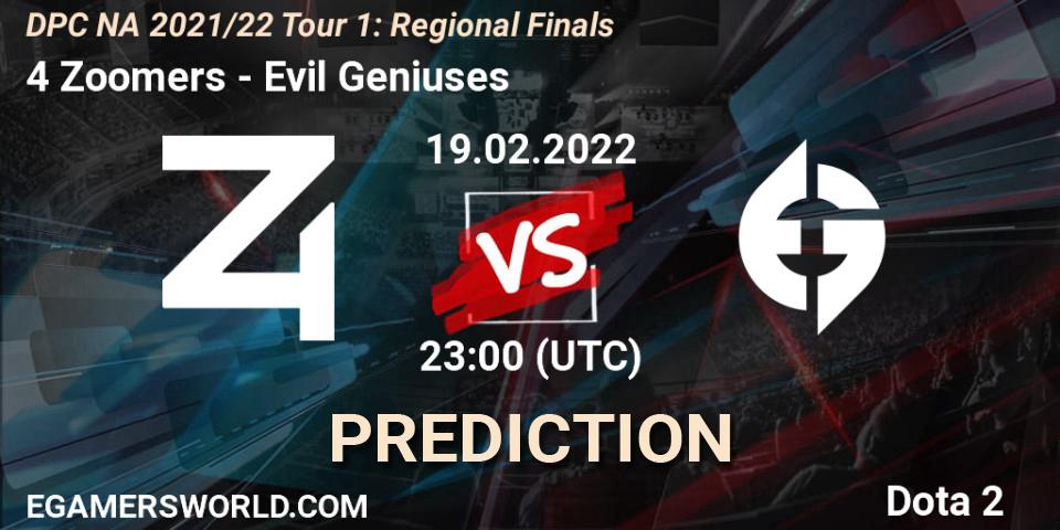 Prognoza 4 Zoomers - Evil Geniuses. 19.02.2022 at 23:03, Dota 2, DPC NA 2021/22 Tour 1: Regional Finals
