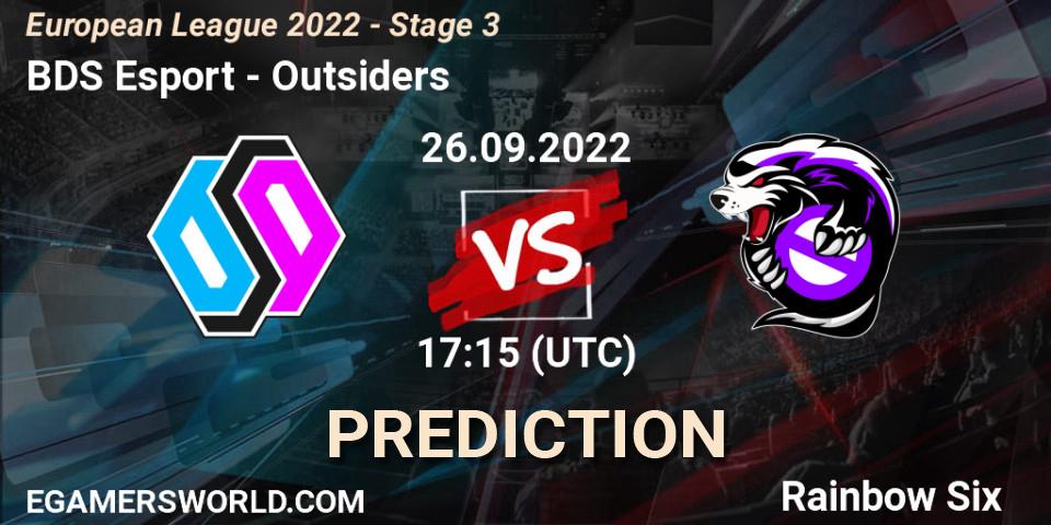 Prognoza BDS Esport - Outsiders. 26.09.2022 at 17:15, Rainbow Six, European League 2022 - Stage 3