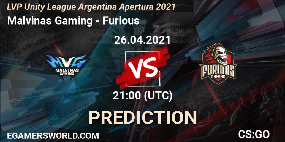 Prognoza Malvinas Gaming - Furious. 26.04.2021 at 21:00, Counter-Strike (CS2), LVP Unity League Argentina Apertura 2021