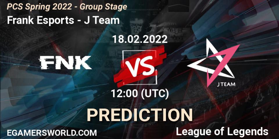 Prognoza Frank Esports - J Team. 18.02.2022 at 11:55, LoL, PCS Spring 2022 - Group Stage