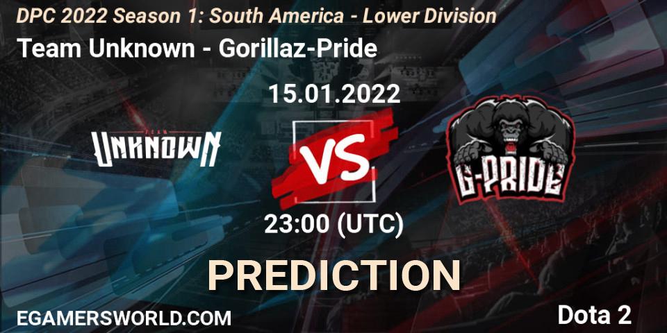 Prognoza Team Unknown - Gorillaz-Pride. 15.01.2022 at 17:03, Dota 2, DPC 2022 Season 1: South America - Lower Division