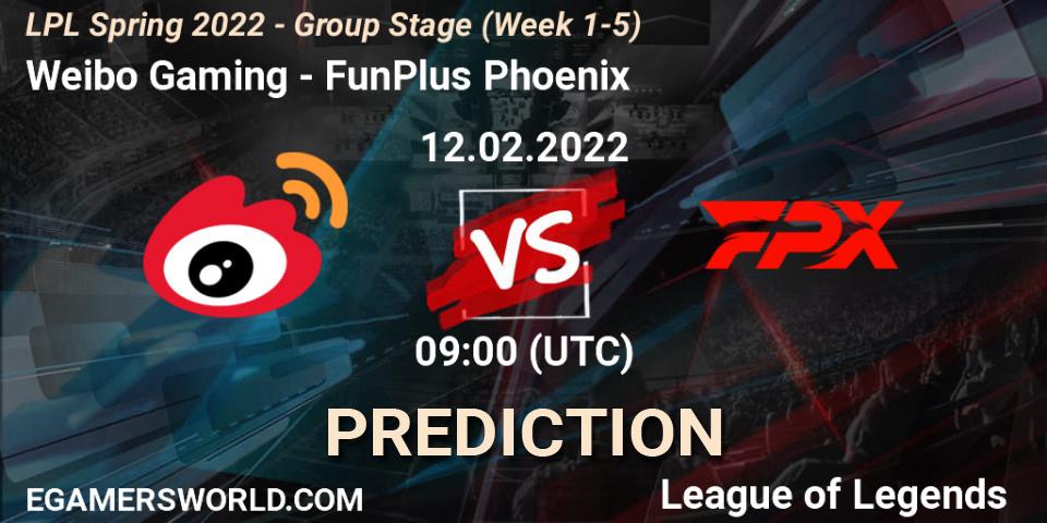 Prognoza Weibo Gaming - FunPlus Phoenix. 12.02.2022 at 09:00, LoL, LPL Spring 2022 - Group Stage (Week 1-5)