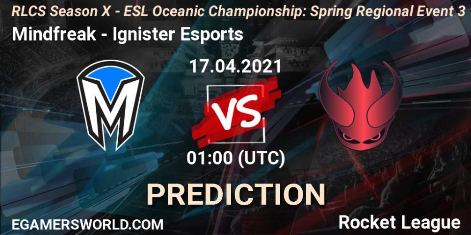 Prognoza Mindfreak - Ignister Esports. 17.04.2021 at 01:00, Rocket League, RLCS Season X - ESL Oceanic Championship: Spring Regional Event 3