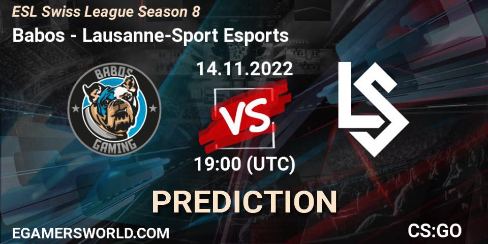 Prognoza Babos - Lausanne-Sport Esports. 14.11.2022 at 19:00, Counter-Strike (CS2), ESL Swiss League Season 8