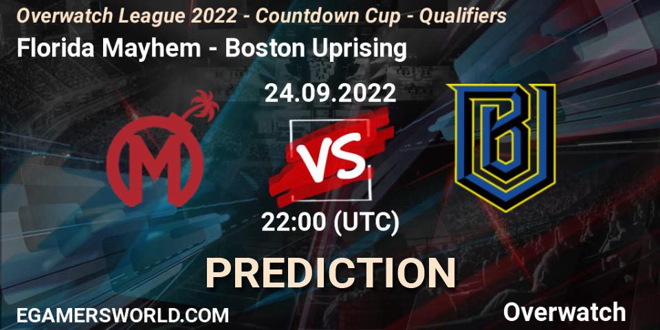 Prognoza Florida Mayhem - Boston Uprising. 24.09.2022 at 22:00, Overwatch, Overwatch League 2022 - Countdown Cup - Qualifiers