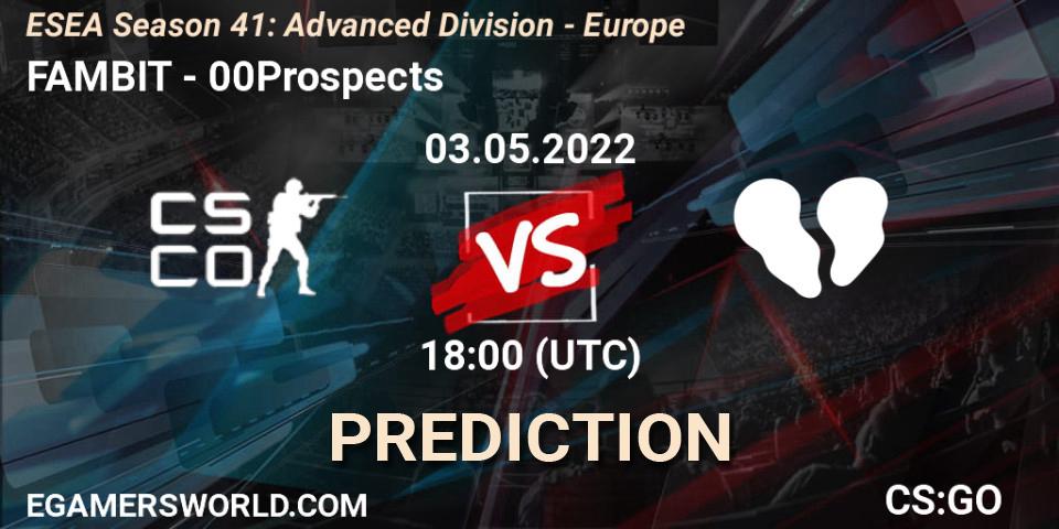 Prognoza FAMBIT - 00Prospects. 03.05.2022 at 18:00, Counter-Strike (CS2), ESEA Season 41: Advanced Division - Europe