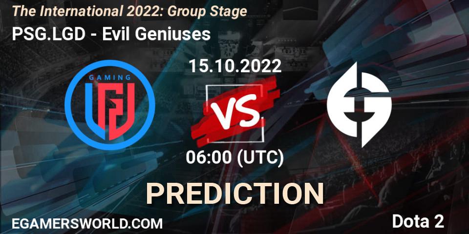 Prognoza PSG.LGD - Evil Geniuses. 15.10.2022 at 06:30, Dota 2, The International 2022: Group Stage