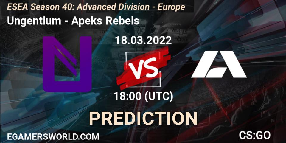 Prognoza Ungentium - Apeks Rebels. 18.03.22, CS2 (CS:GO), ESEA Season 40: Advanced Division - Europe