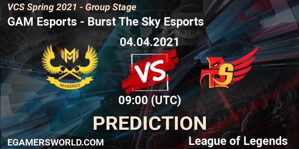 Prognoza GAM Esports - Burst The Sky Esports. 04.04.2021 at 10:00, LoL, VCS Spring 2021 - Group Stage