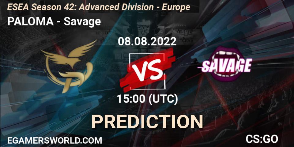 Prognoza PALOMA - Savage. 08.08.2022 at 15:00, Counter-Strike (CS2), ESEA Season 42: Advanced Division - Europe