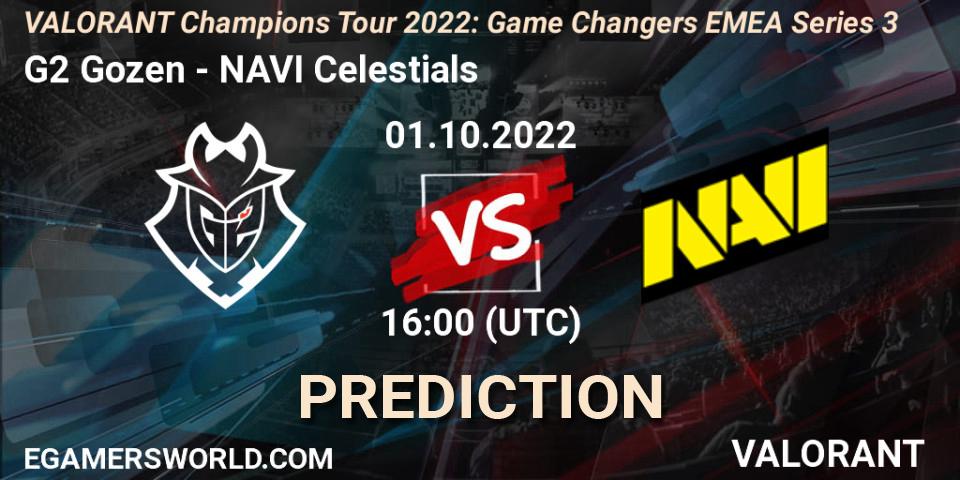 Prognoza G2 Gozen - NAVI Celestials. 01.10.2022 at 16:00, VALORANT, VCT 2022: Game Changers EMEA Series 3