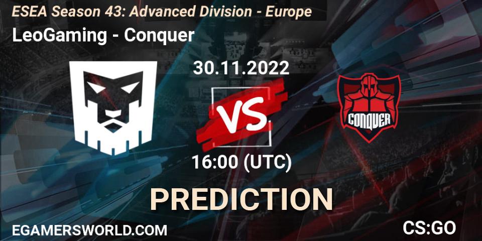 Prognoza LeoGaming - Conquer. 01.12.22, CS2 (CS:GO), ESEA Season 43: Advanced Division - Europe