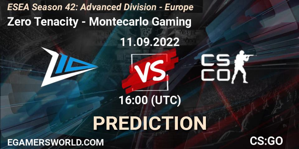 Prognoza Zero Tenacity - Montecarlo Gaming. 11.09.2022 at 16:00, Counter-Strike (CS2), ESEA Season 42: Advanced Division - Europe