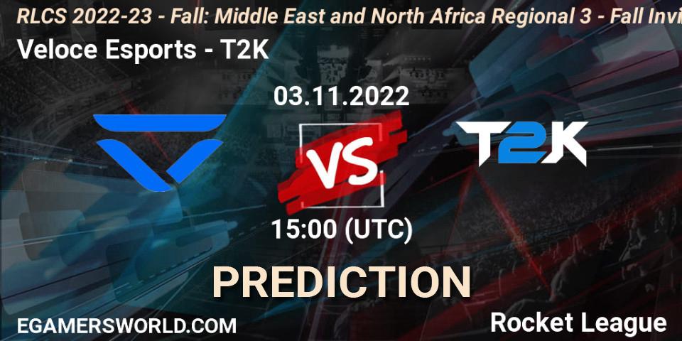 Prognoza Veloce Esports - T2K. 03.11.2022 at 15:00, Rocket League, RLCS 2022-23 - Fall: Middle East and North Africa Regional 3 - Fall Invitational