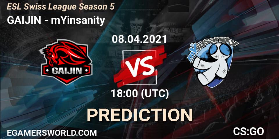 Prognoza GAIJIN - mYinsanity. 08.04.2021 at 18:00, Counter-Strike (CS2), ESL Swiss League Season 5