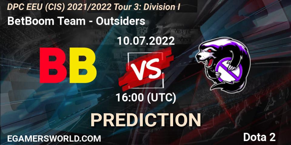 Prognoza BetBoom Team - Outsiders. 10.07.2022 at 13:00, Dota 2, DPC EEU (CIS) 2021/2022 Tour 3: Division I