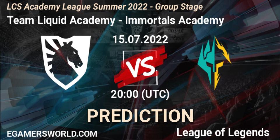 Prognoza Team Liquid Academy - Immortals Academy. 15.07.2022 at 20:00, LoL, LCS Academy League Summer 2022 - Group Stage