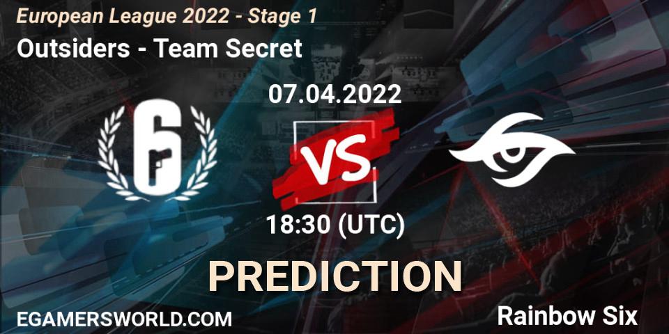 Prognoza Outsiders - Team Secret. 07.04.2022 at 16:00, Rainbow Six, European League 2022 - Stage 1