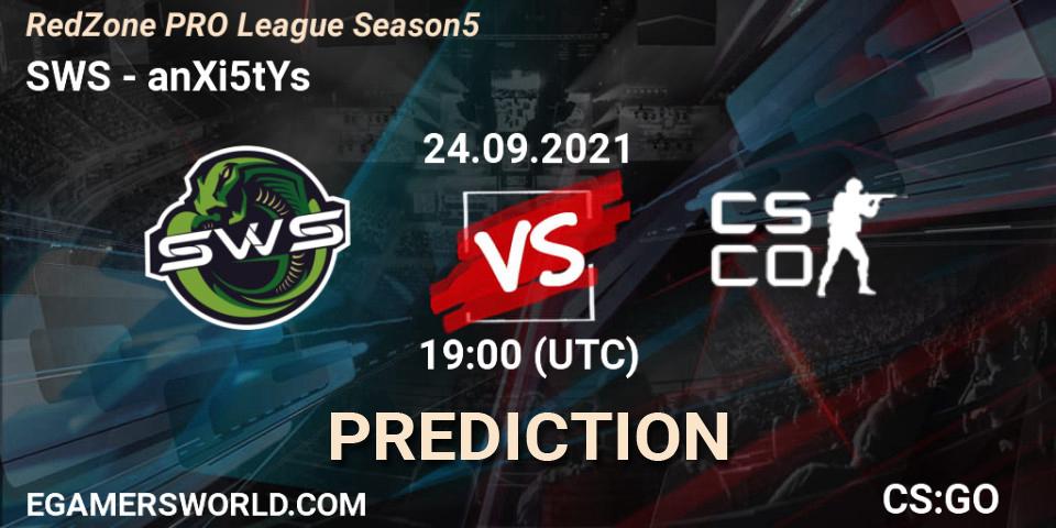 Prognoza SWS - anXi5tYs. 24.09.2021 at 17:30, Counter-Strike (CS2), RedZone PRO League Season 5