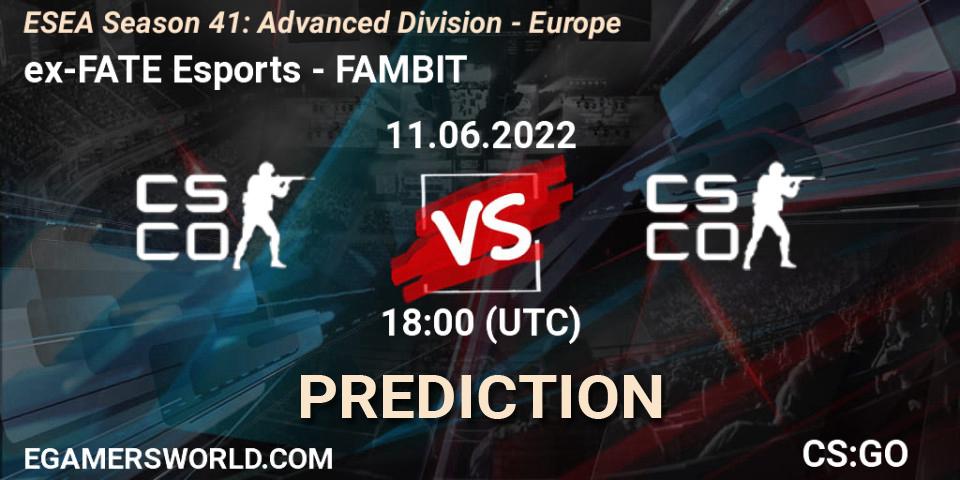 Prognoza ex-FATE Esports - FAMBIT. 11.06.2022 at 18:00, Counter-Strike (CS2), ESEA Season 41: Advanced Division - Europe