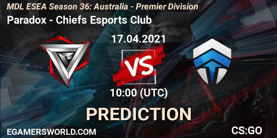 Prognoza Paradox - Chiefs Esports Club. 17.04.2021 at 10:00, Counter-Strike (CS2), MDL ESEA Season 36: Australia - Premier Division