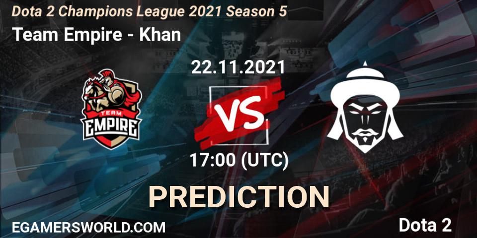 Prognoza Team Empire - Khan. 22.11.2021 at 17:00, Dota 2, Dota 2 Champions League 2021 Season 5