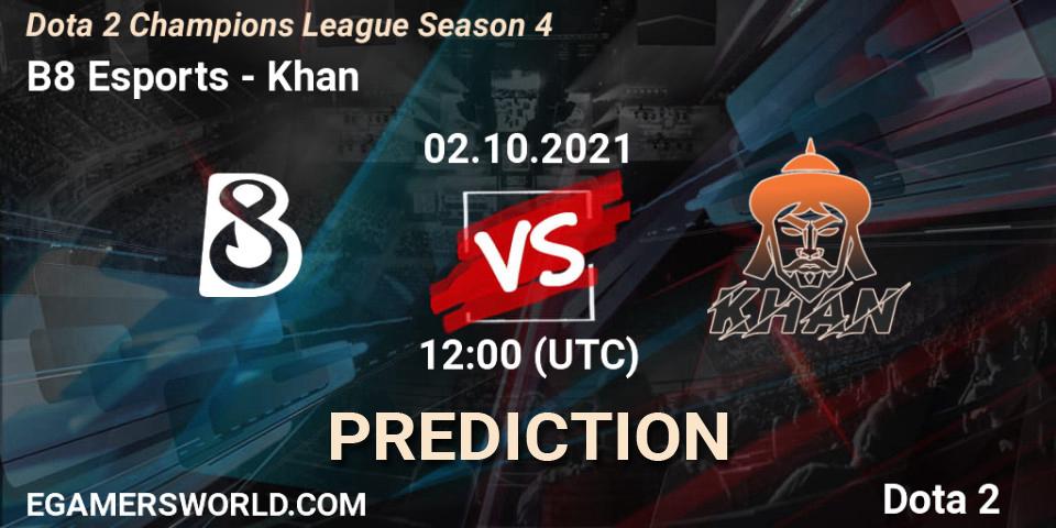 Prognoza B8 Esports - Khan. 02.10.2021 at 12:15, Dota 2, Dota 2 Champions League Season 4