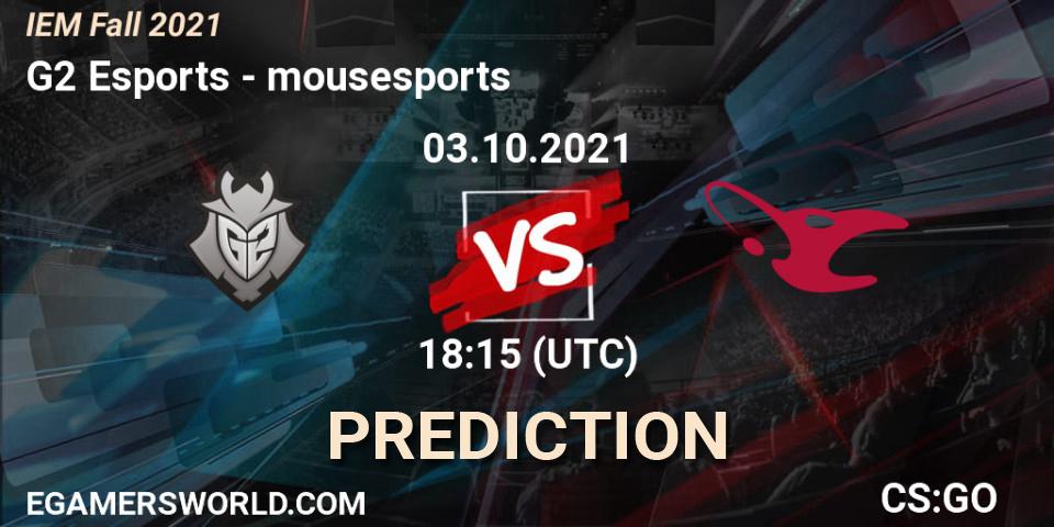 Prognoza G2 Esports - mousesports. 03.10.21, CS2 (CS:GO), IEM Fall 2021: Europe RMR