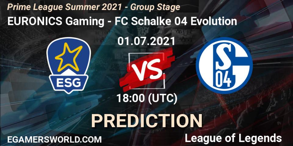 Prognoza EURONICS Gaming - FC Schalke 04 Evolution. 01.07.21, LoL, Prime League Summer 2021 - Group Stage